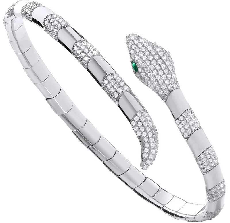 Silver CZ Snake Ladies 4.7mm Bangle