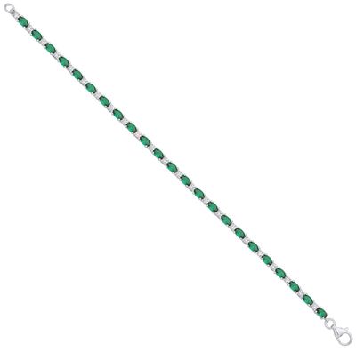 Silver Green &amp; Clear CZ Silver Tennis Ladies Bracelet