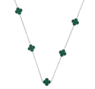 Silver Green Four Leaf Clover Necklace