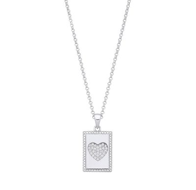 Silver Dog Tag CZs Heart Pendant on Chain