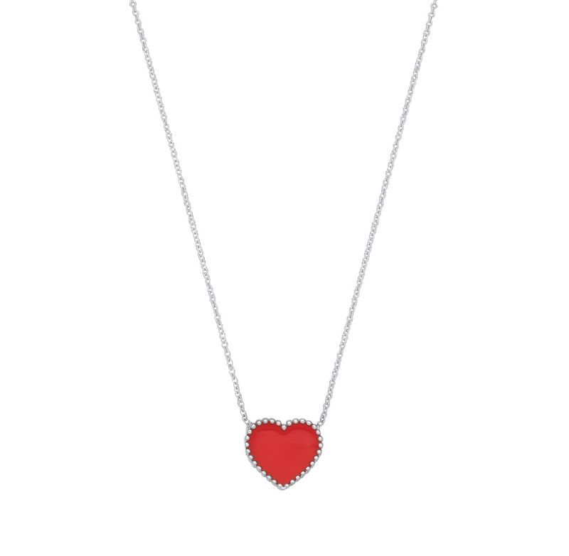Silver RED Enamel Heart Pendant on Chain