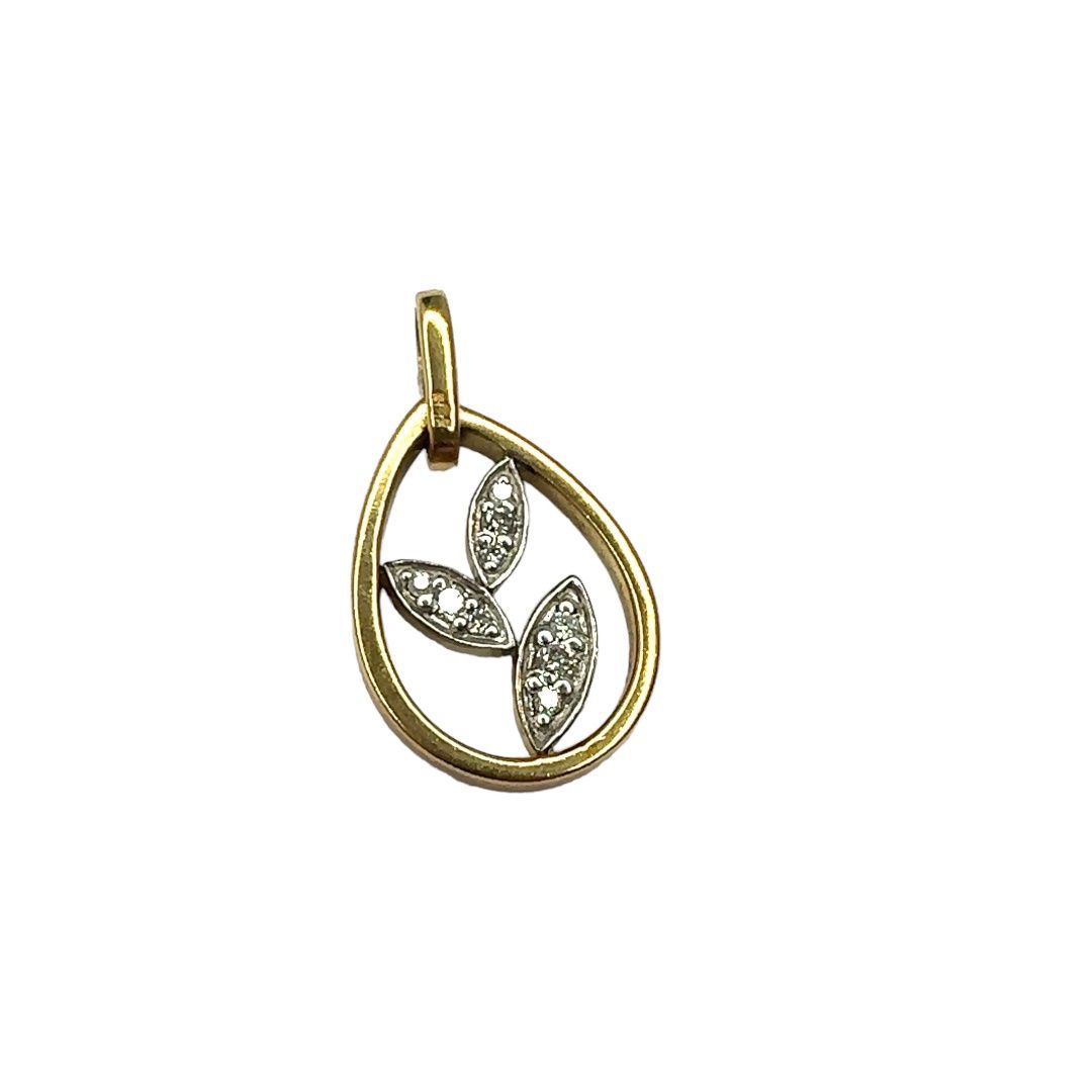 9ct yellow gold diamond 0.08ct leaf style pendent
