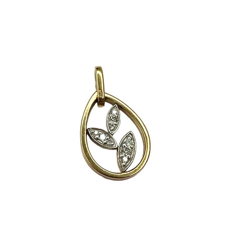 9ct yellow gold diamond 0.08ct leaf style pendent
