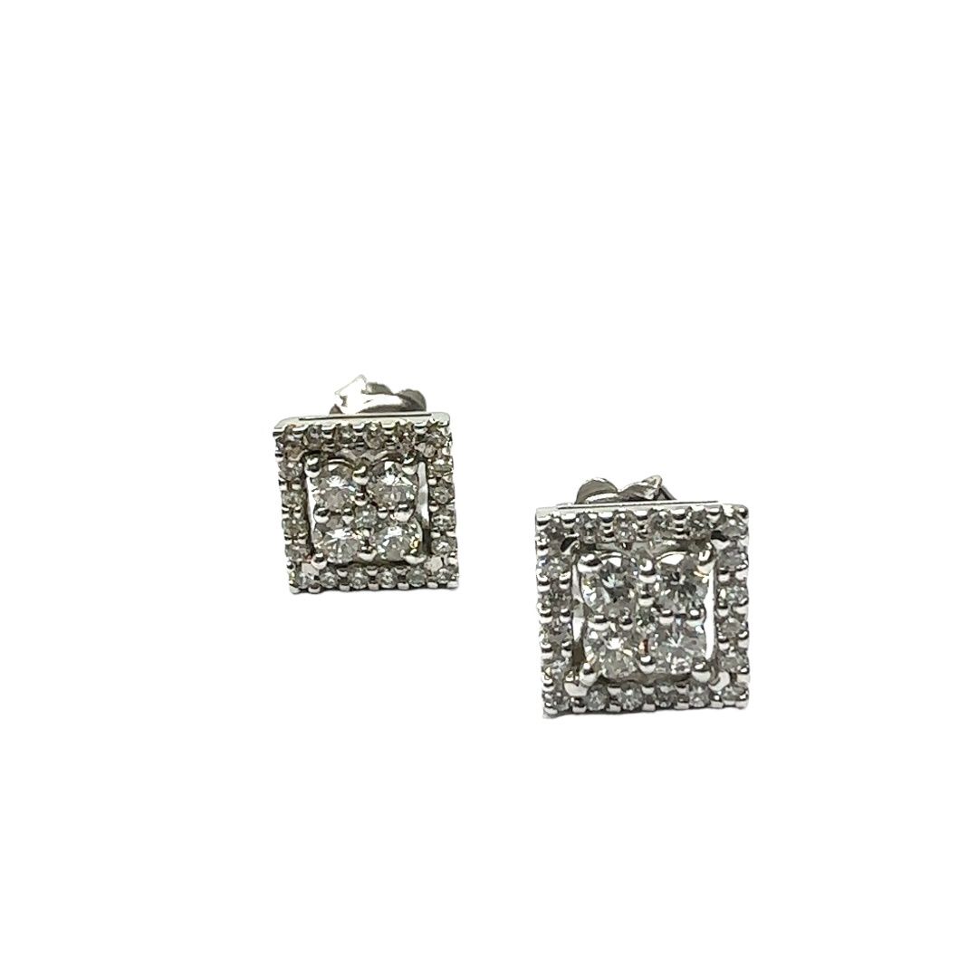 18ct white gold 0.6ct diamond cluster square style earrings