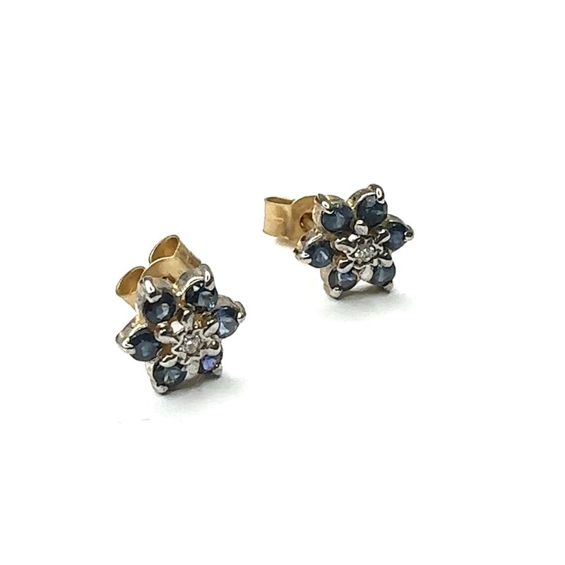 Sapphire &amp; Diamond Flower Studs STE0034