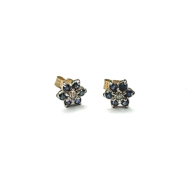 9ct yellow gold 0.02ct diamond and sapphire flower earrings