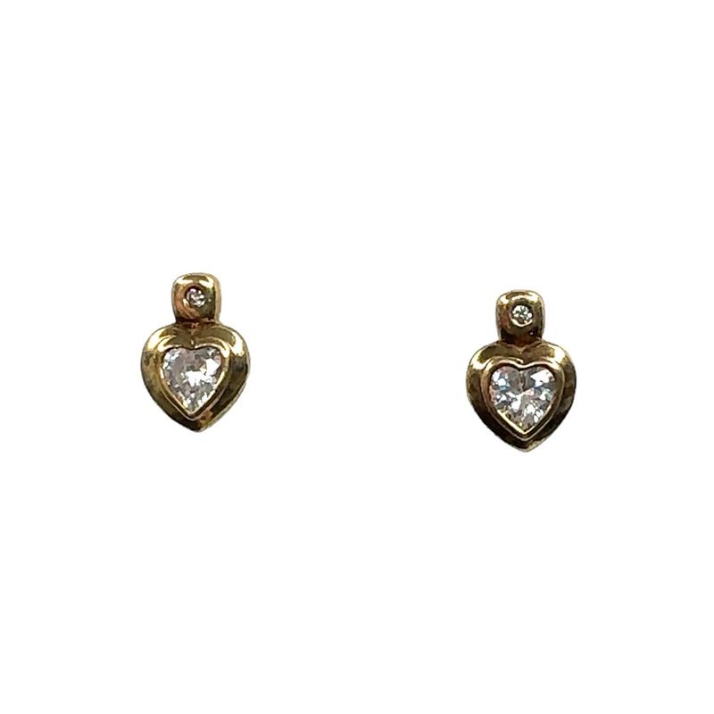 9ct yellow gold diamond 0.05ct diamond and CZ heart earrings