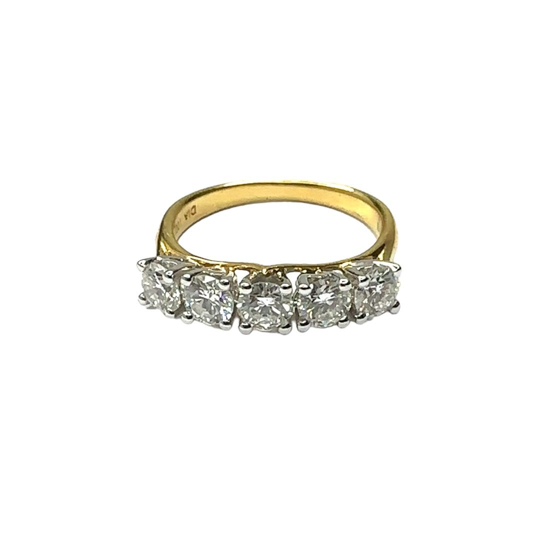 18ct yellow gold 5 diamond 1.2ct set ring