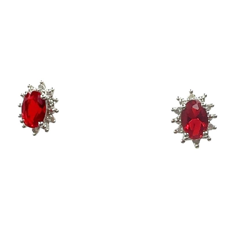 9ct white gold red garnet set 0.10ct diamond ea