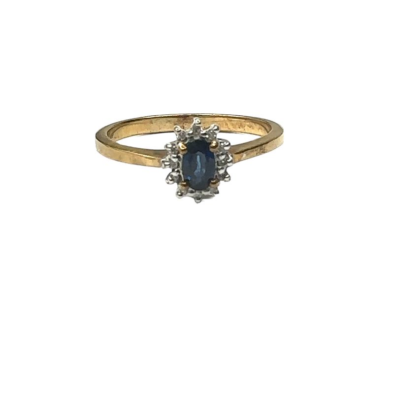 9ct yellow gold 0.15ct diamond and sapphire set ring