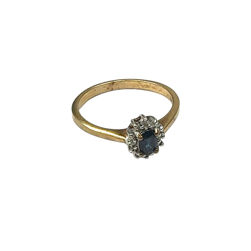 9ct yellow gold 0.15ct diamond and sapphire set ring