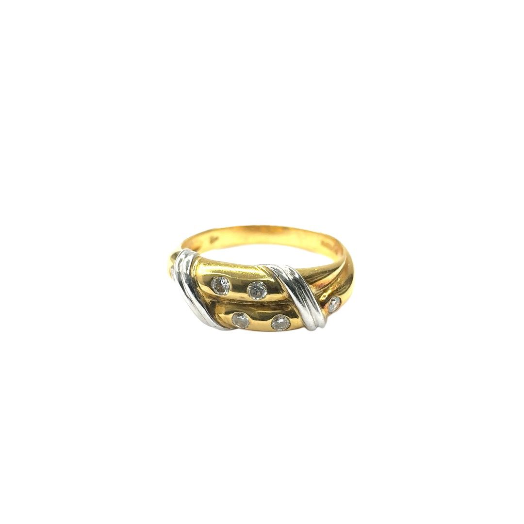 18ct yellow and white gold cluster diamond twist ring