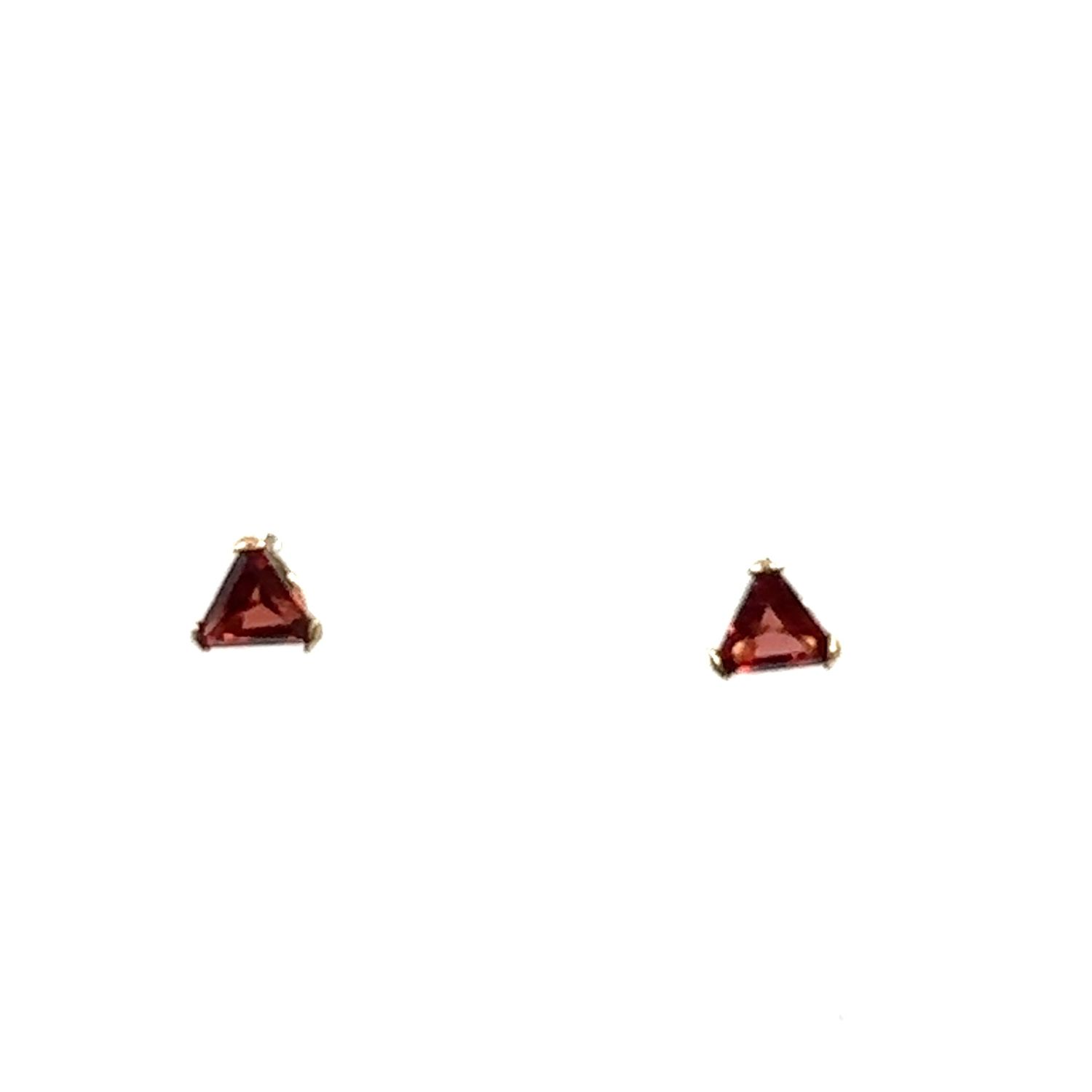 9ct yellow gold garnet stone set triangular earrings