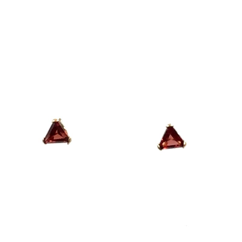 9ct yellow gold garnet stone set triangular earrings