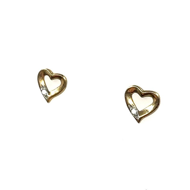 9ct yellow gold diamond set 0.05ct heart earrings