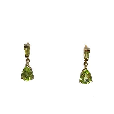 9ct yellow gold Peridot stone set drop earrings