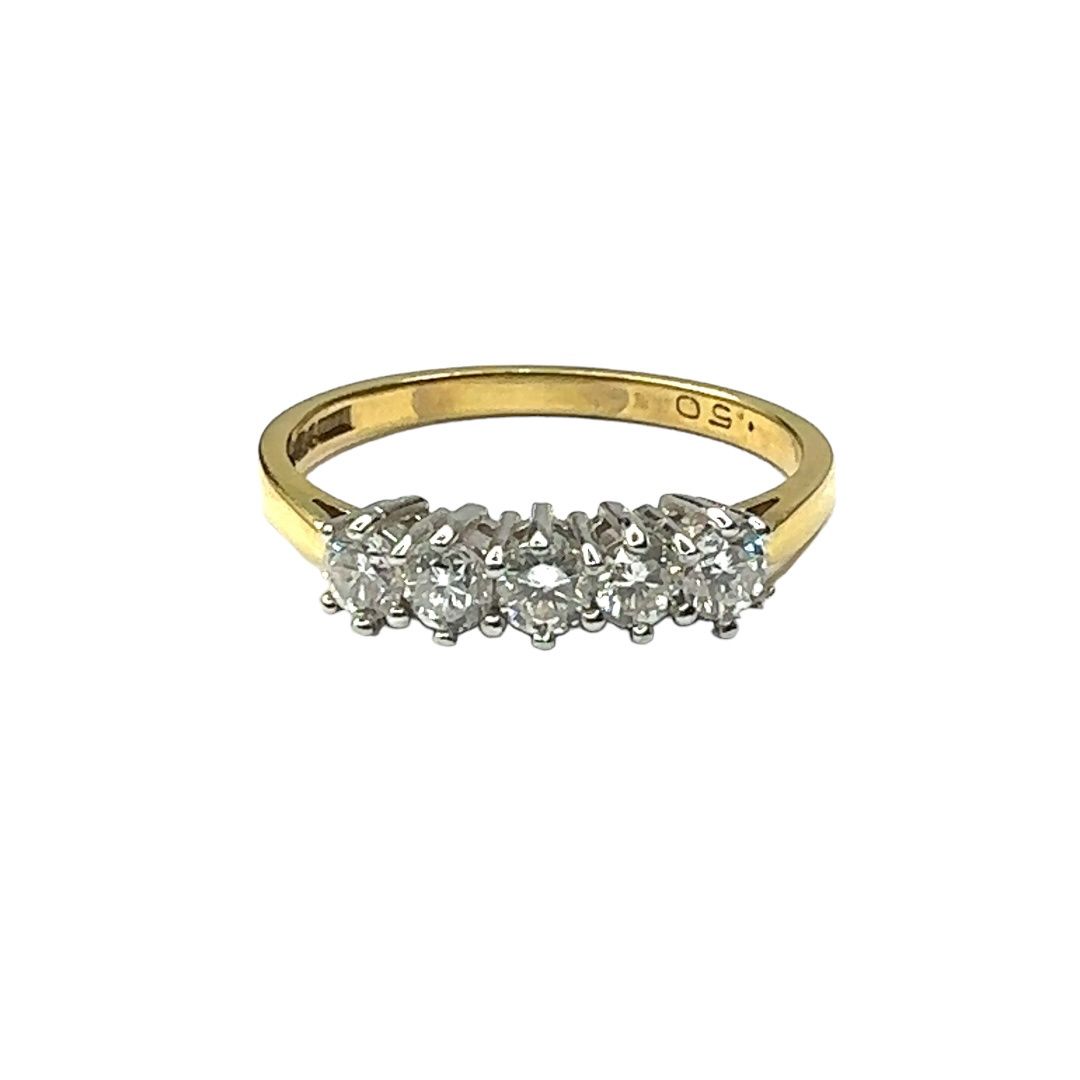 18ct  yellow gold 5 Diamond 0.70ct set ring