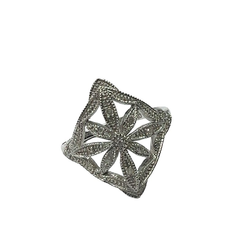 9ct white gold diamond flower set ring 0.05ct