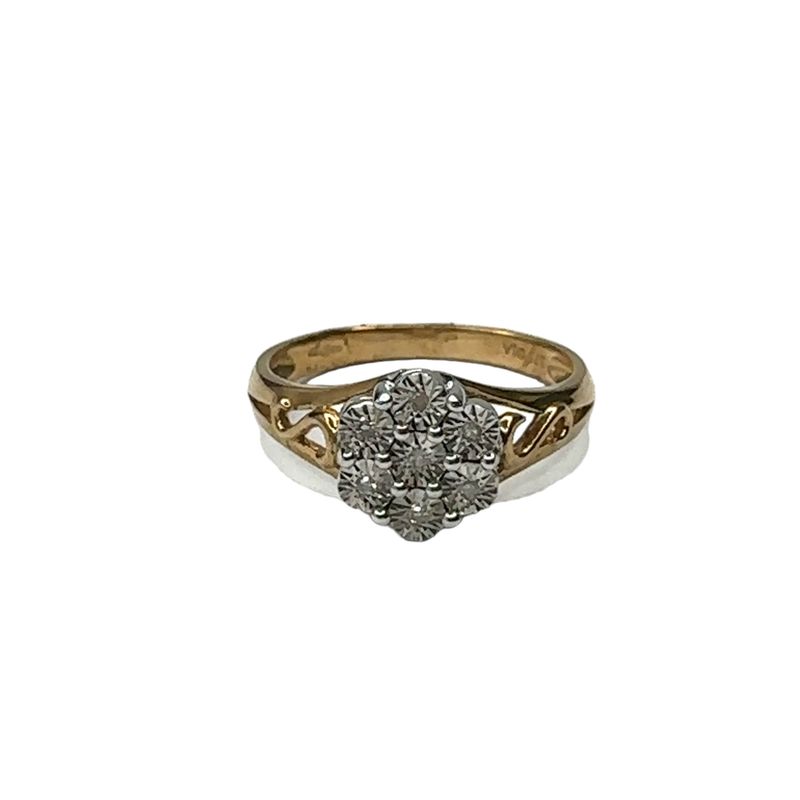 9ct yellow gold flower diamond 0.15ct set ring