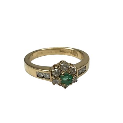 9ct yellow gold diamond 0.20ct and emerald ring