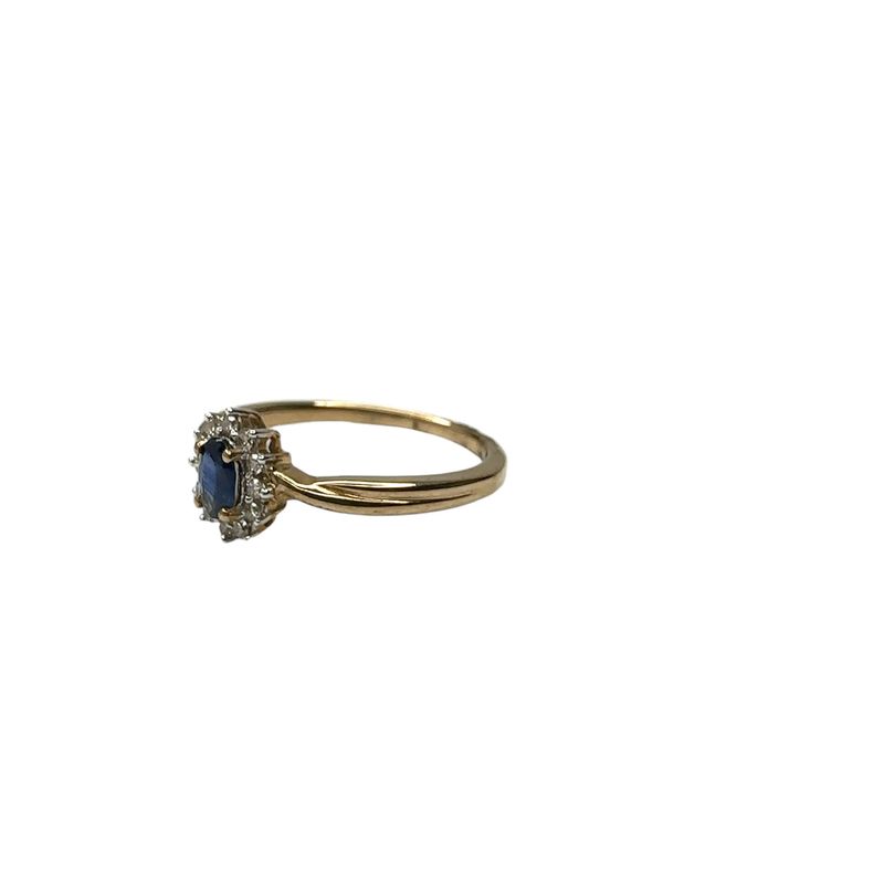 9ct yellow gold diamond 0.15ct and sapphire ring
