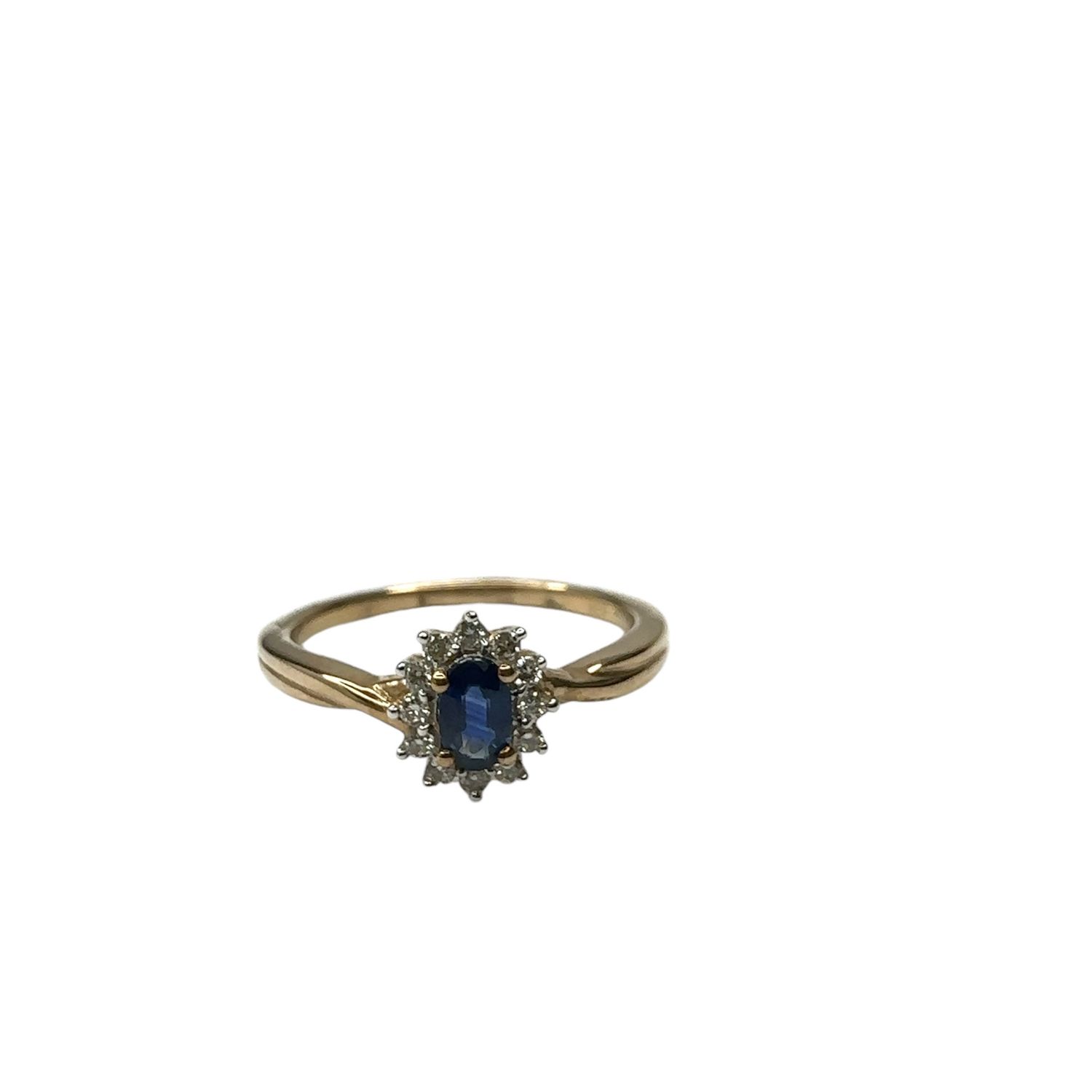 9ct yellow gold diamond 0.15ct and sapphire ring