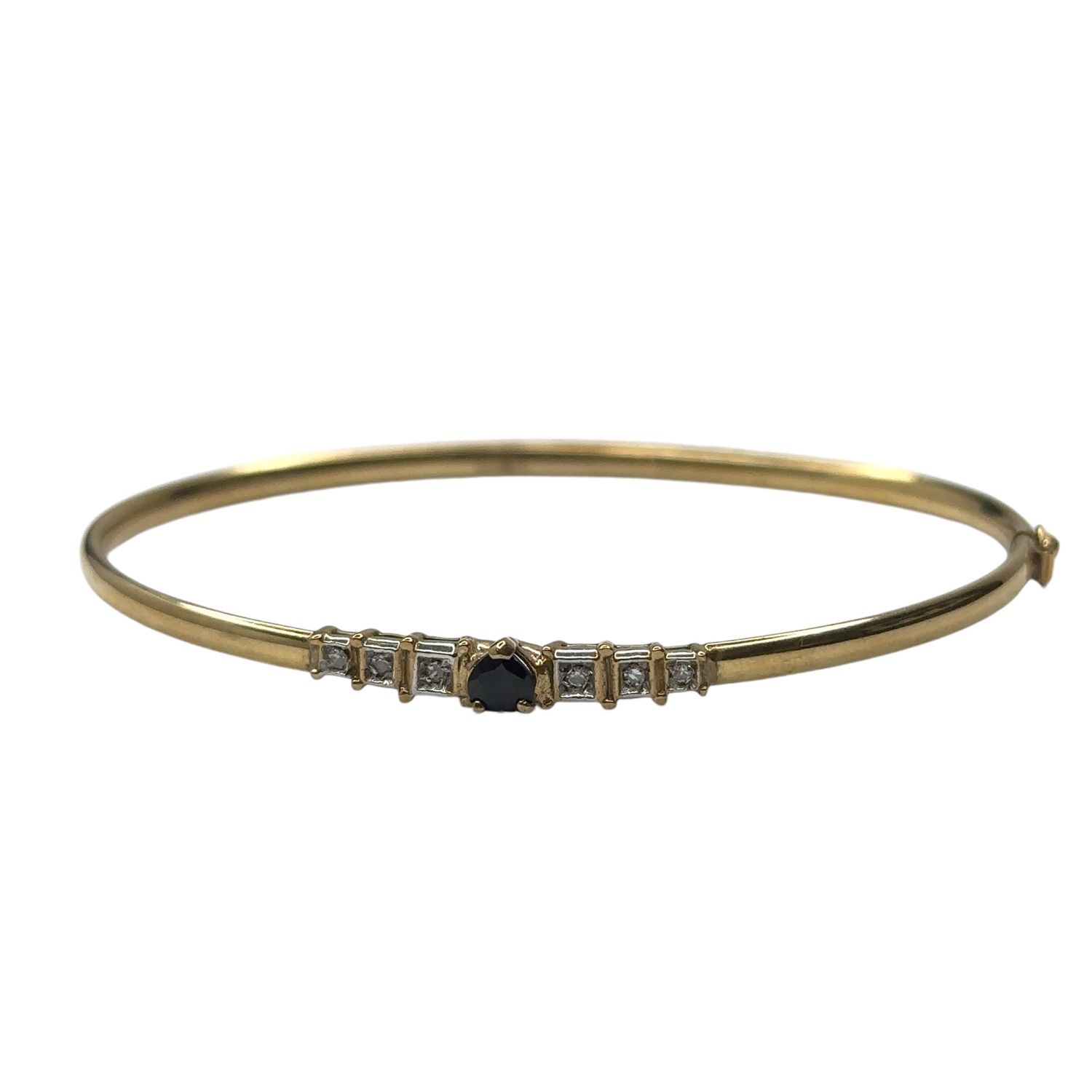 9ct yellow gold diamond 0.10ct and sapphire bangle