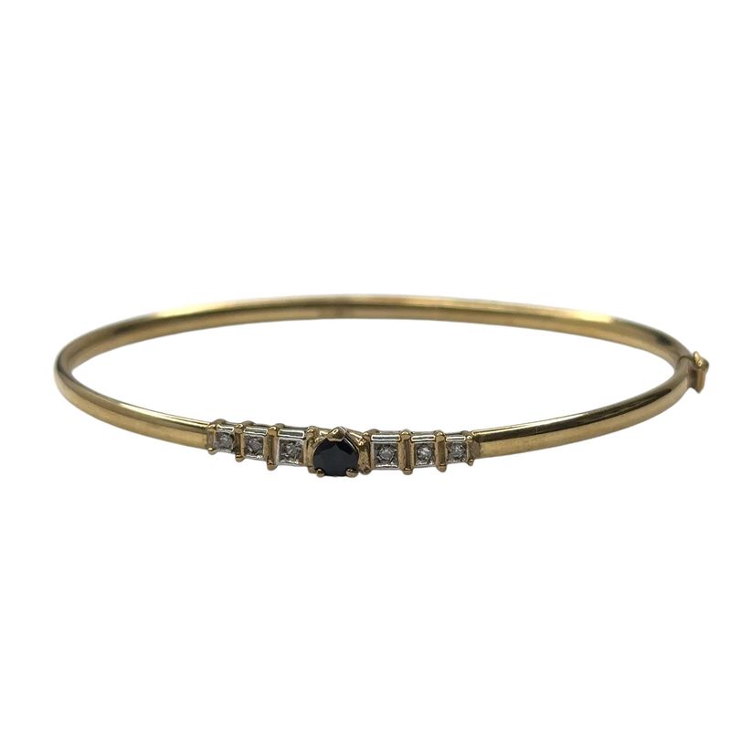 9ct yellow gold diamond 0.10ct and sapphire bangle