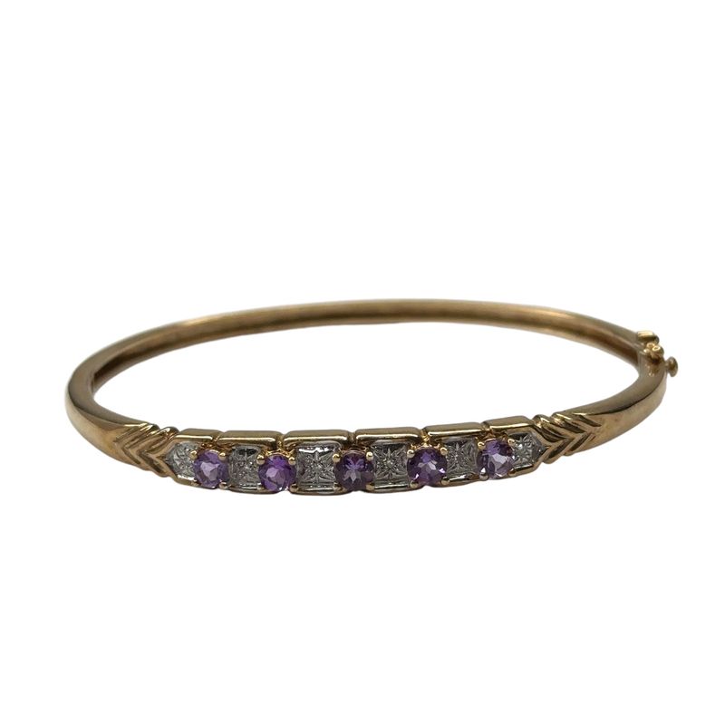 9ct yellow gold diamond 0.10ct and amethyst bangle