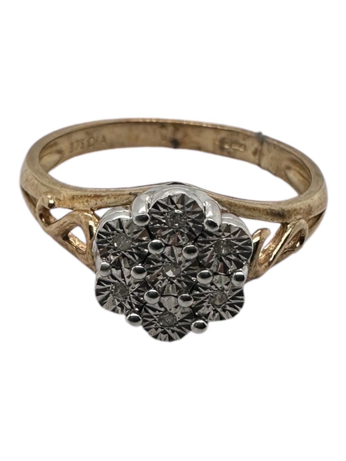 9ct yellow gold diamond 0.10ct flower style ring