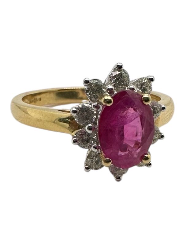 18ct yellow gold diamond 0.45ct and ruby flower style ring