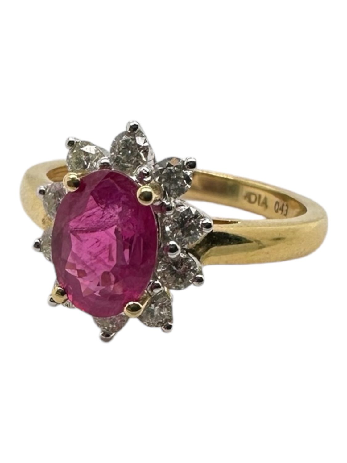 18ct yellow gold diamond 0.45ct and ruby flower style ring