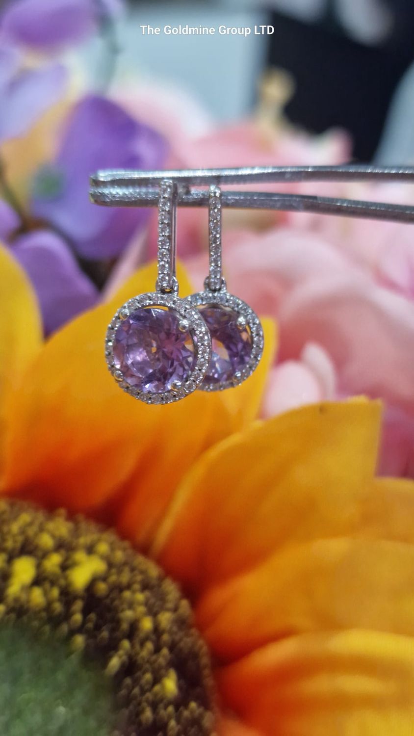 Amethyst &amp; Diamond Drop Earrings