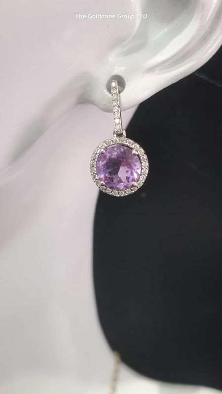 Amethyst &amp; Diamond Drop Earrings