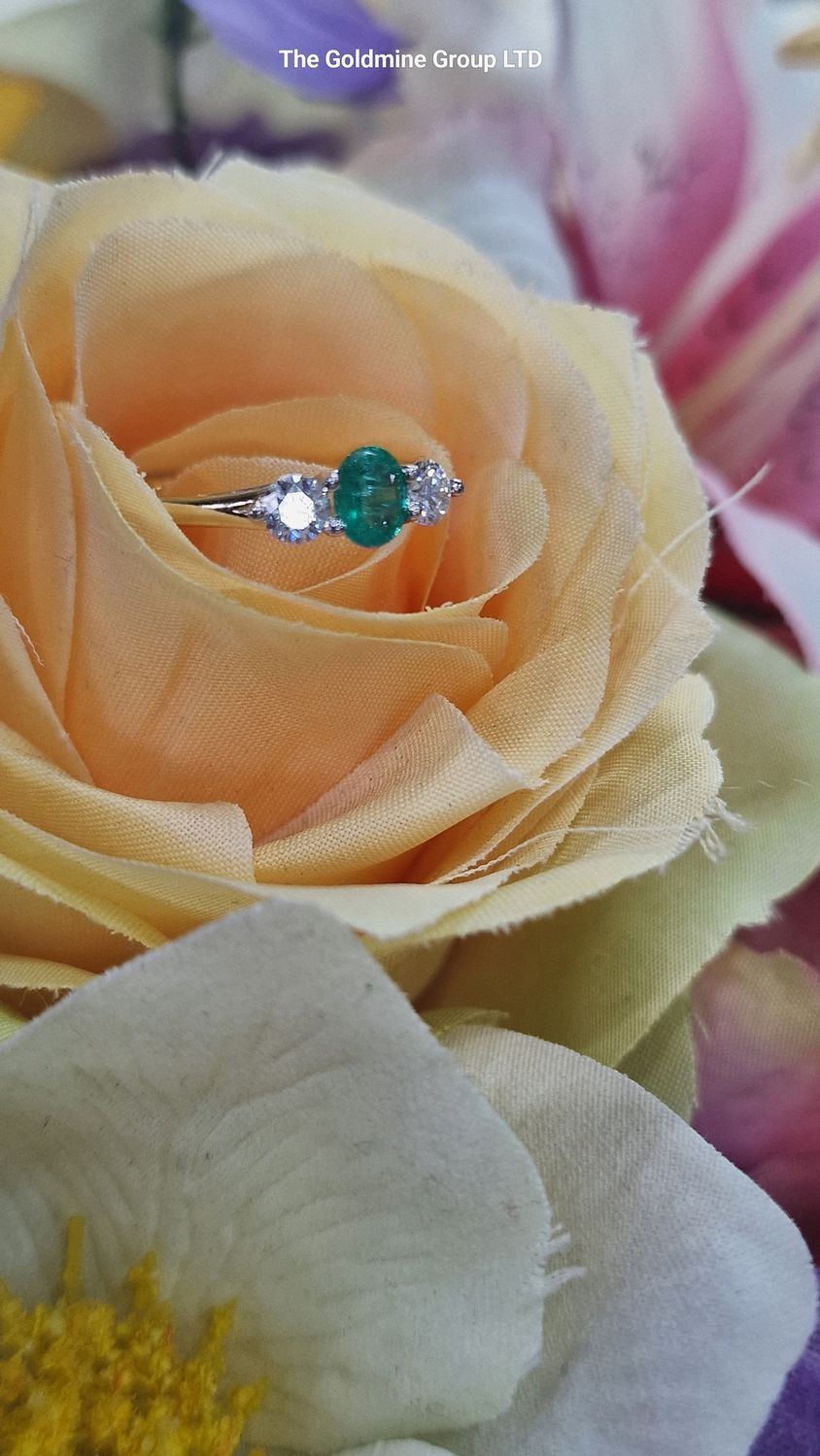 Three Stone Emerald/Diamond Ring  STE488