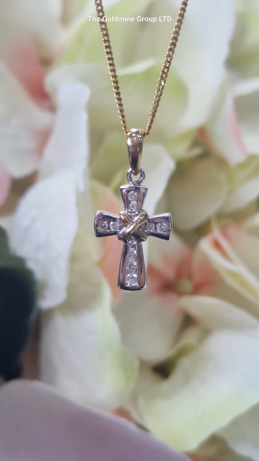 Yellow Gold Daimond Cross Necklace MLS251