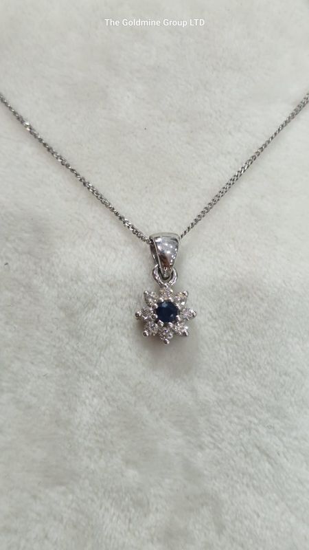 Diamond &amp; Sapphire Flower Necklace MLS223