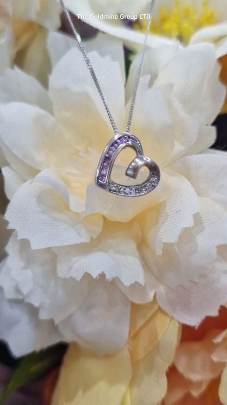 Diamond/Pink Sapphire Heart Necklace MLS205