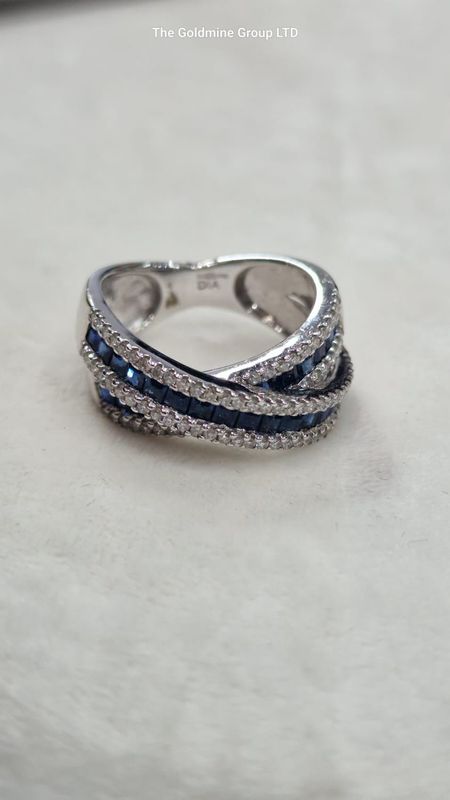 Diamond &amp; Sapphire Dual-Channel Ring STU397