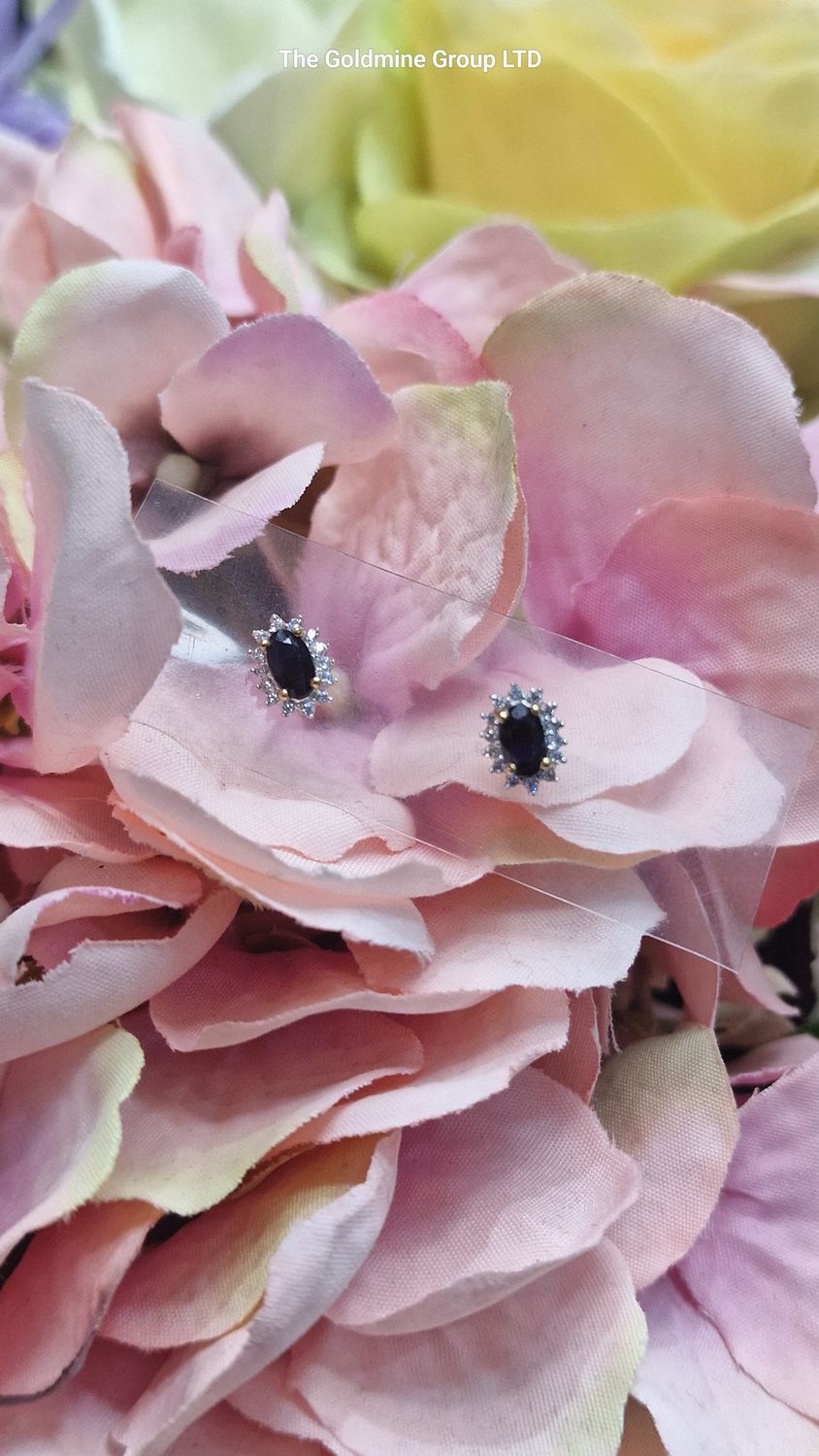 Sapphire &amp; Diamond Flower Studs RCV11