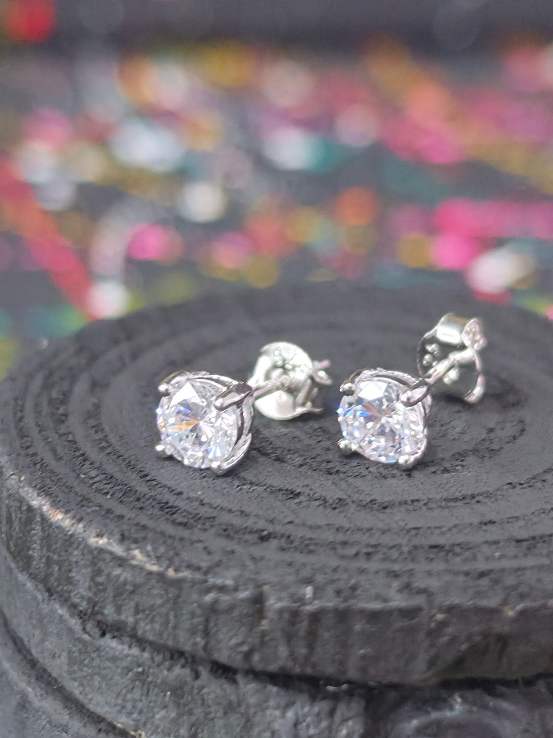 Silver Cubic Zircon Stud Earrings