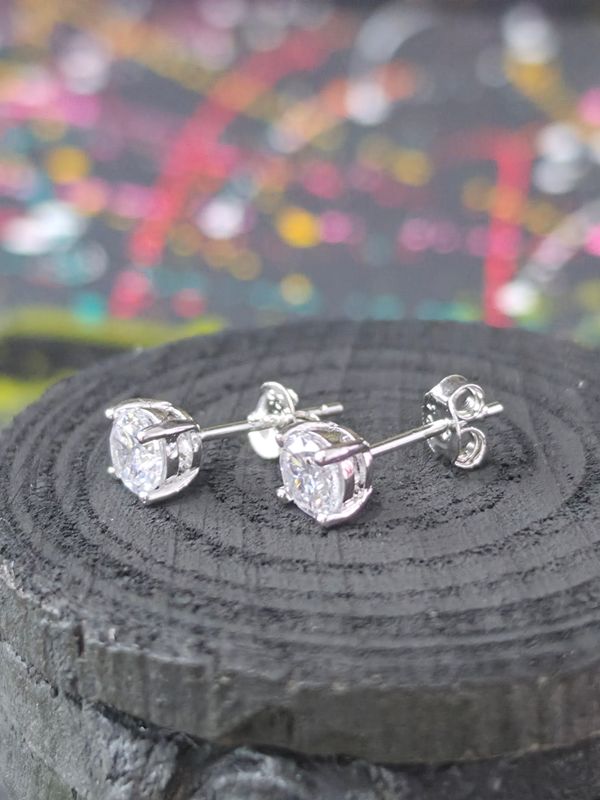 Silver Cubic Zircon Stud Earrings