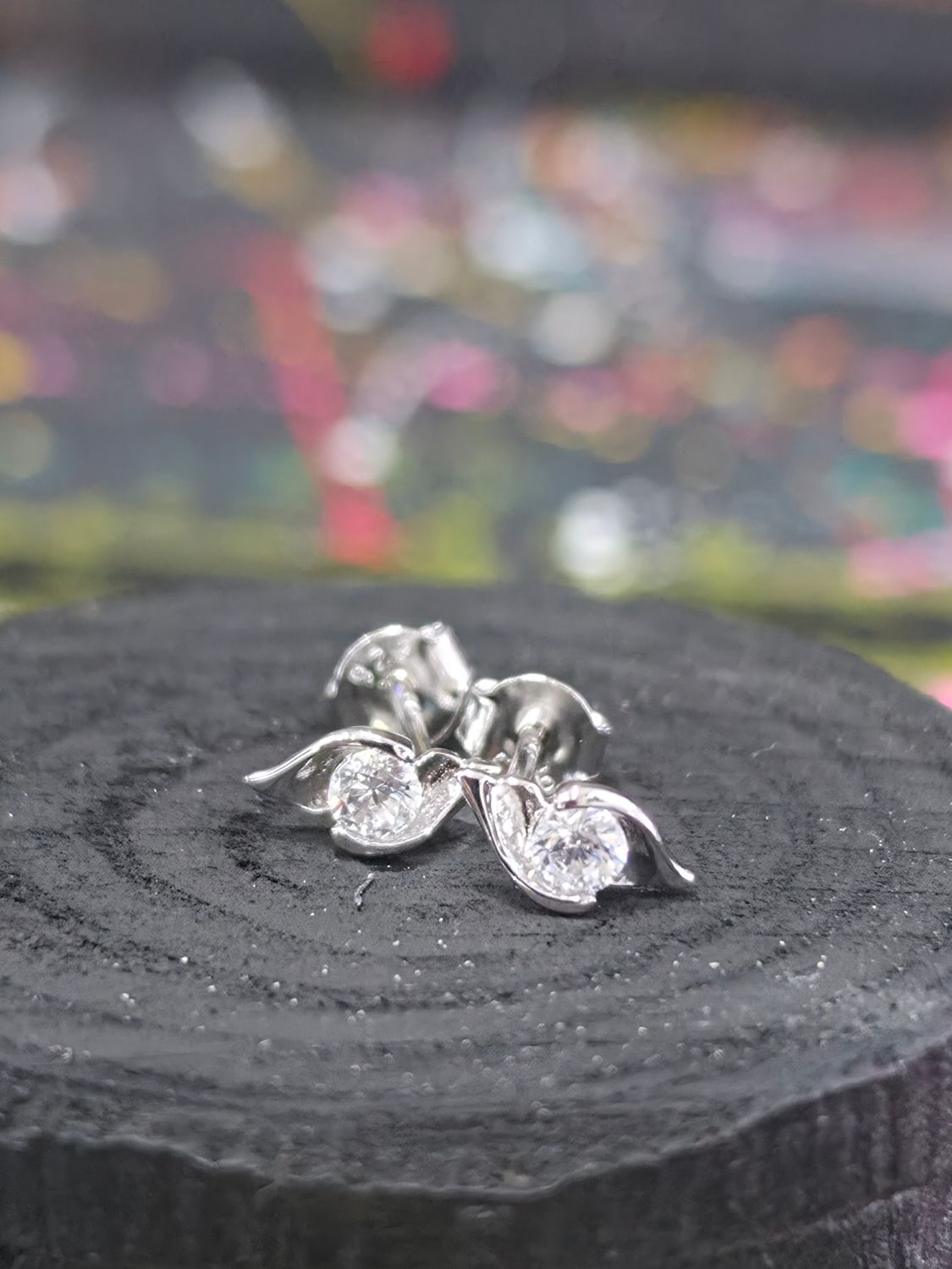 Silver Cubic Zirconia Round Cut Set Studs
