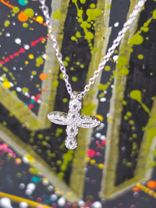 Silver Cubic Zirconia Cross Necklace