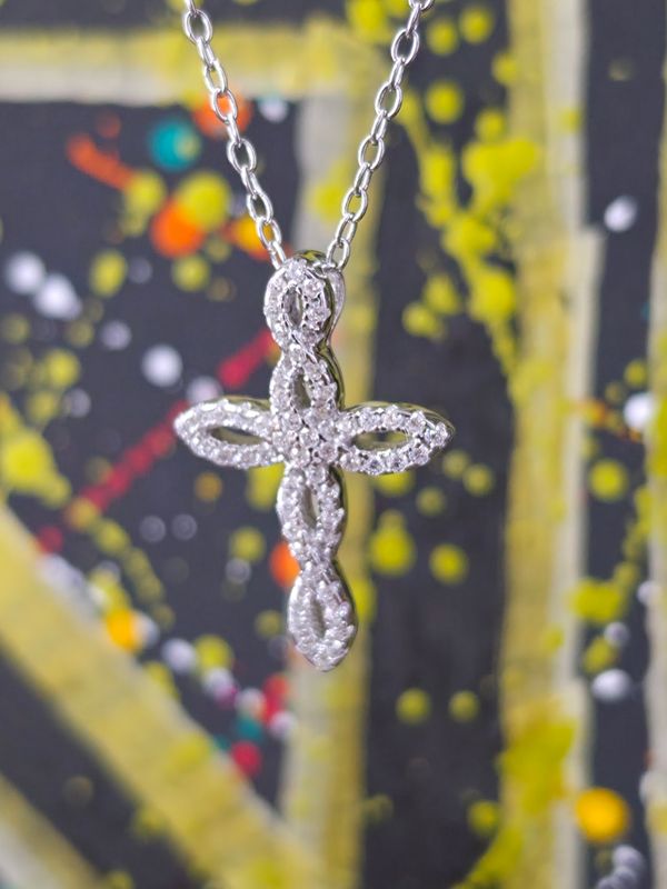 Silver Cubic Zirconia Cross Necklace