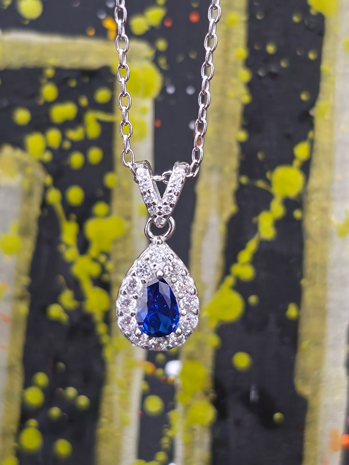 Silver Cubic Zircon Blue Stone Drop Pendent
