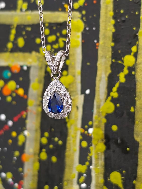 Silver Cubic Zircon Blue Stone Drop Pendent