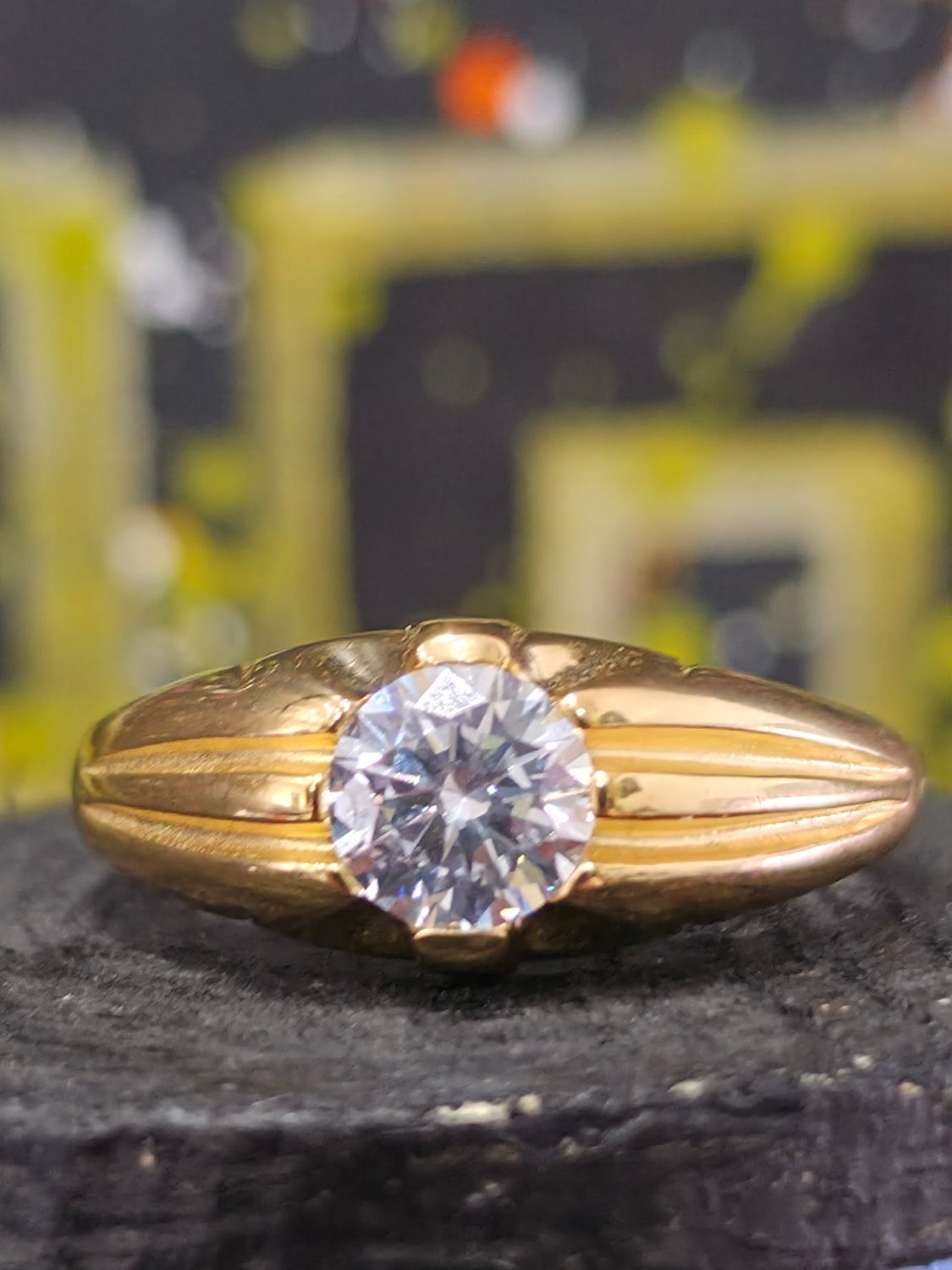 Silver Gold-Plate Cubic Zircon Ring Large