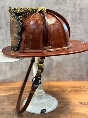 WCLCSNATWQR- Natural Brown Leather Chinstrap With Brass Snaps And Quick Release.