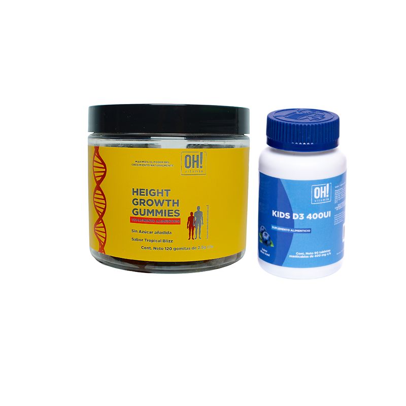Kit Height Growth Gummies sabor tropical blizz + Kids D400